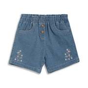 Baby Girls Floral Embroidered Denim Shorts, Blue