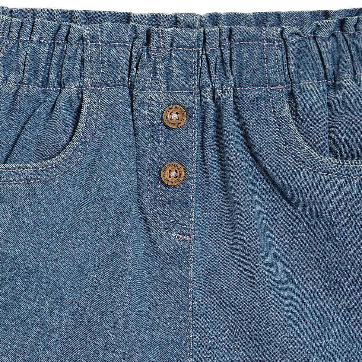 Baby Girls Floral Embroidered Denim Shorts, Blue