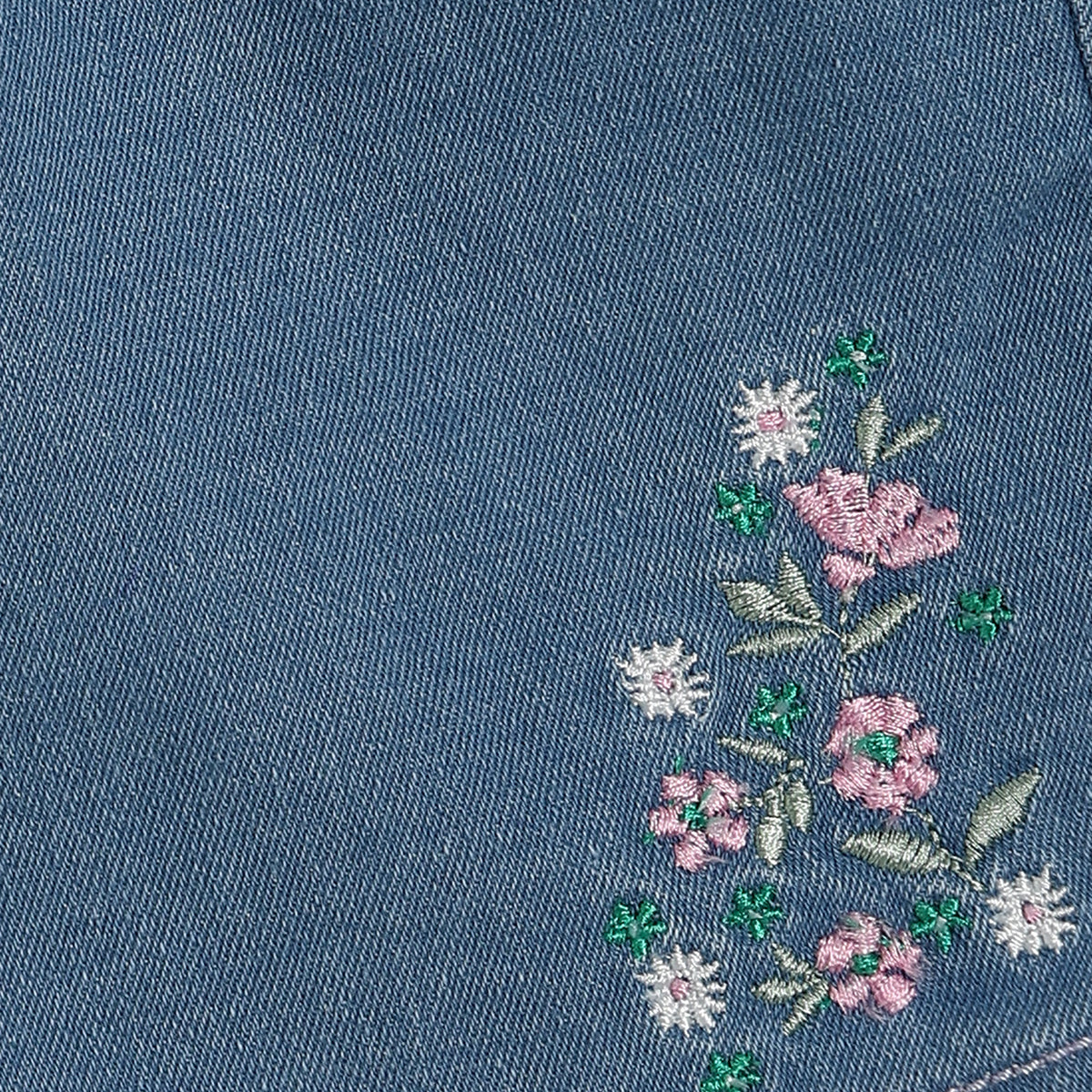 Baby Girls Floral Embroidered Denim Shorts, Blue