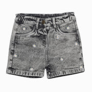 Baby Girls Daisy Embroidered Denim Shorts, Black