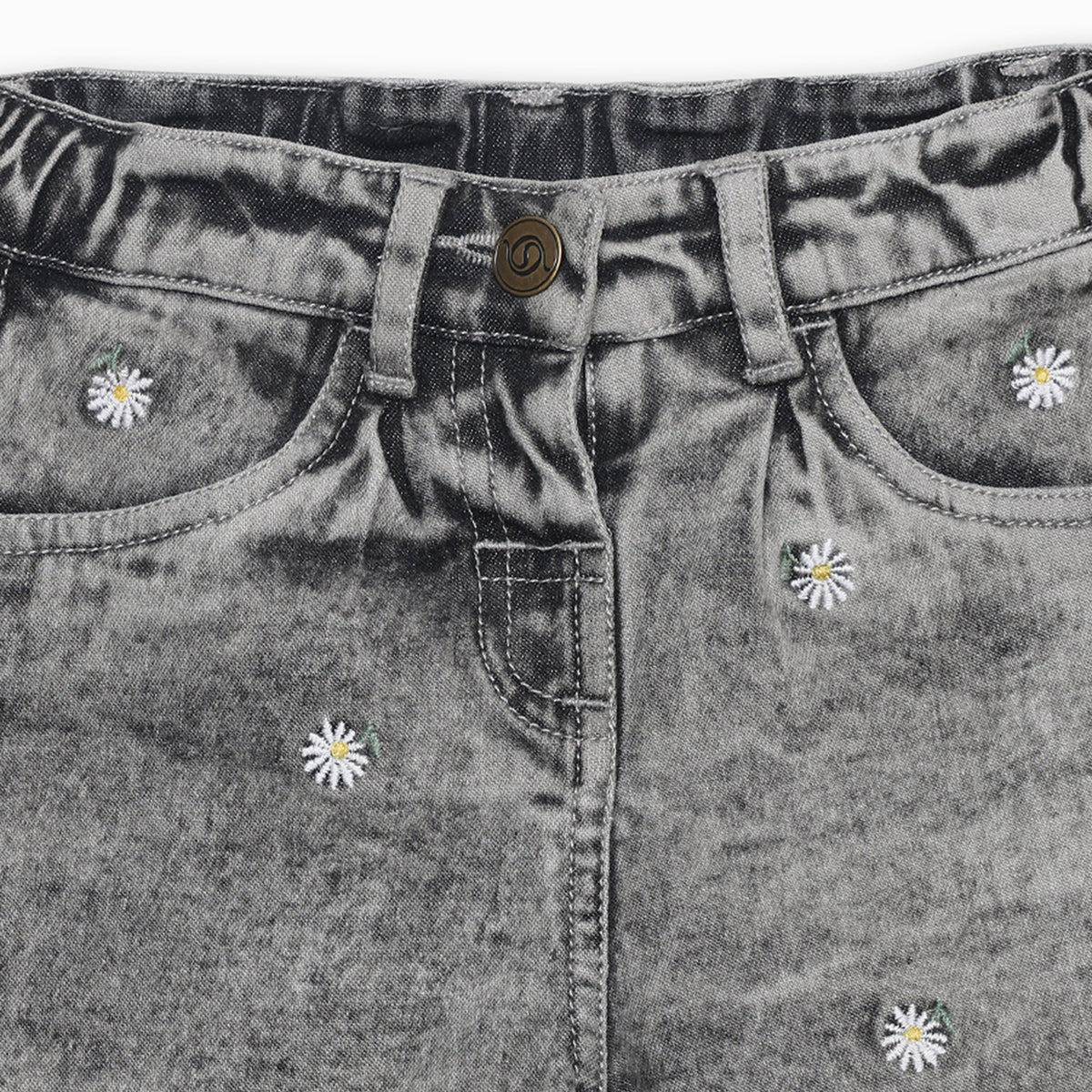 Baby Girls Daisy Embroidered Denim Shorts, Black