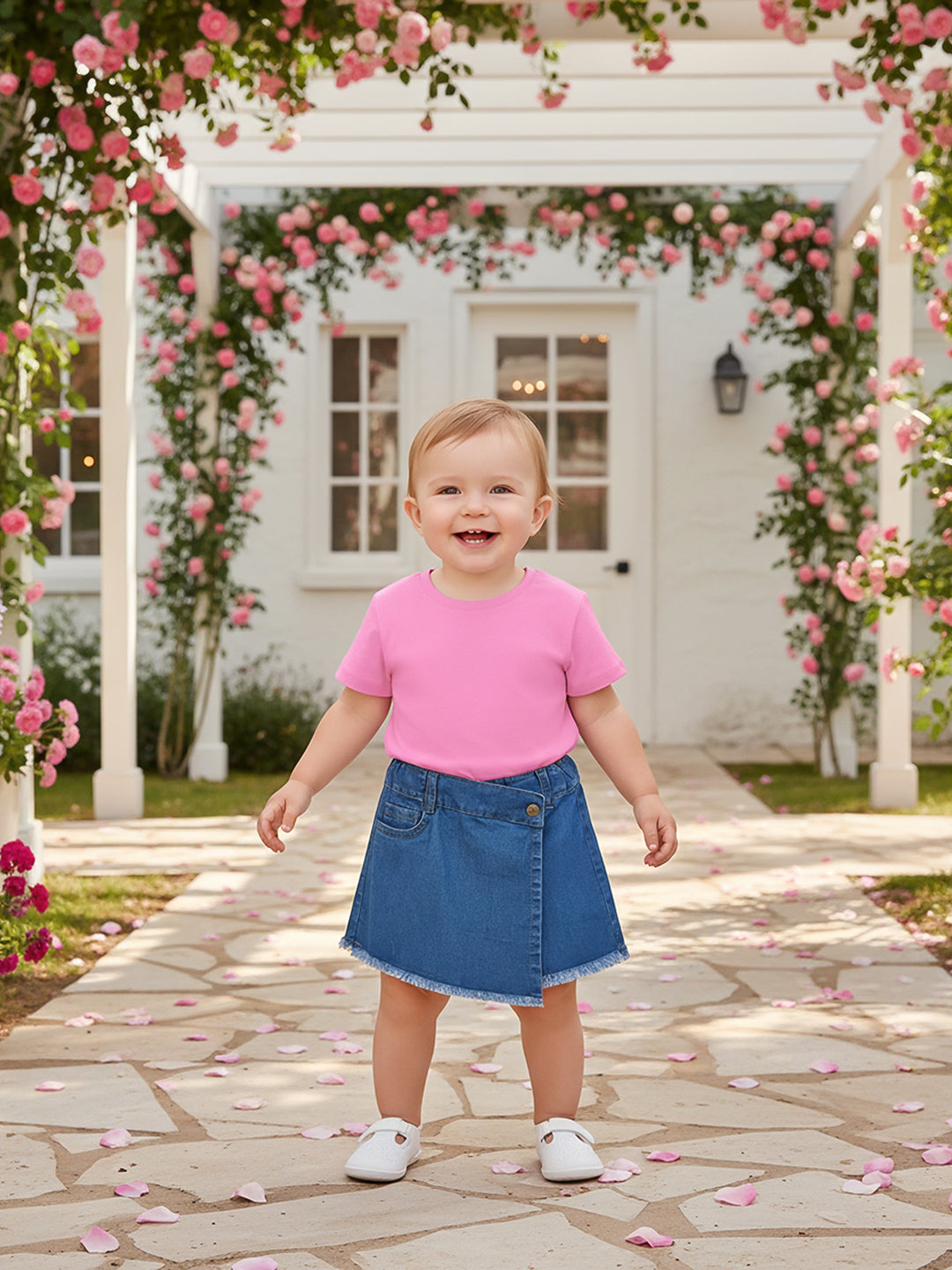 Baby Girls Solid Denim Shorts, Blue