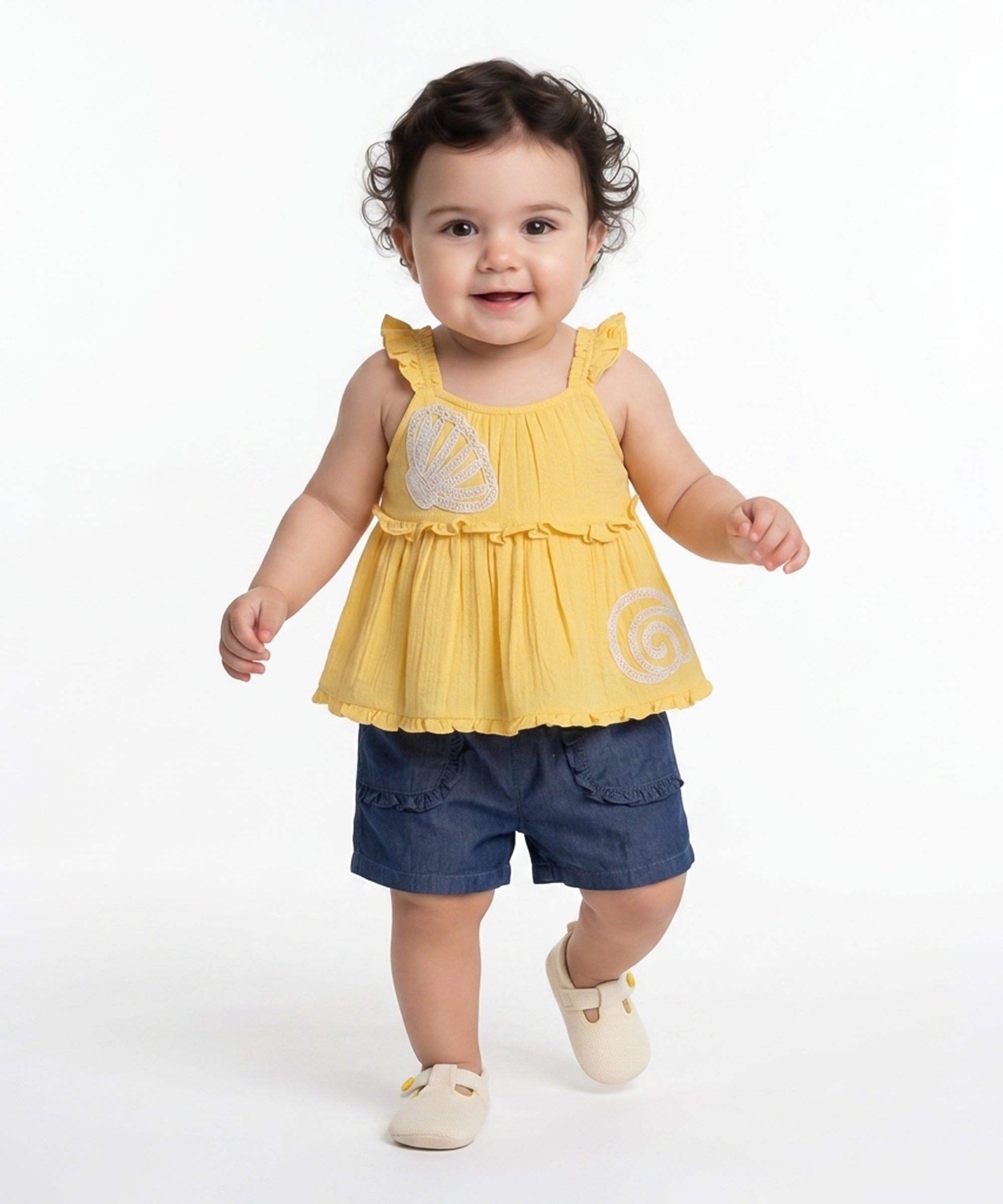 Baby Girls Denim Shorts, Blue