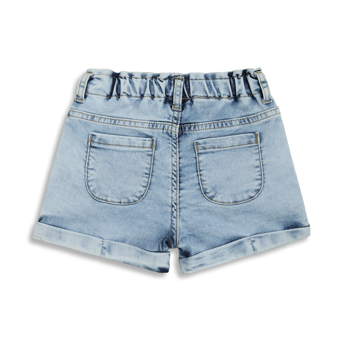 Baby Girls Denim Shorts with Floral Applique, Light Blue