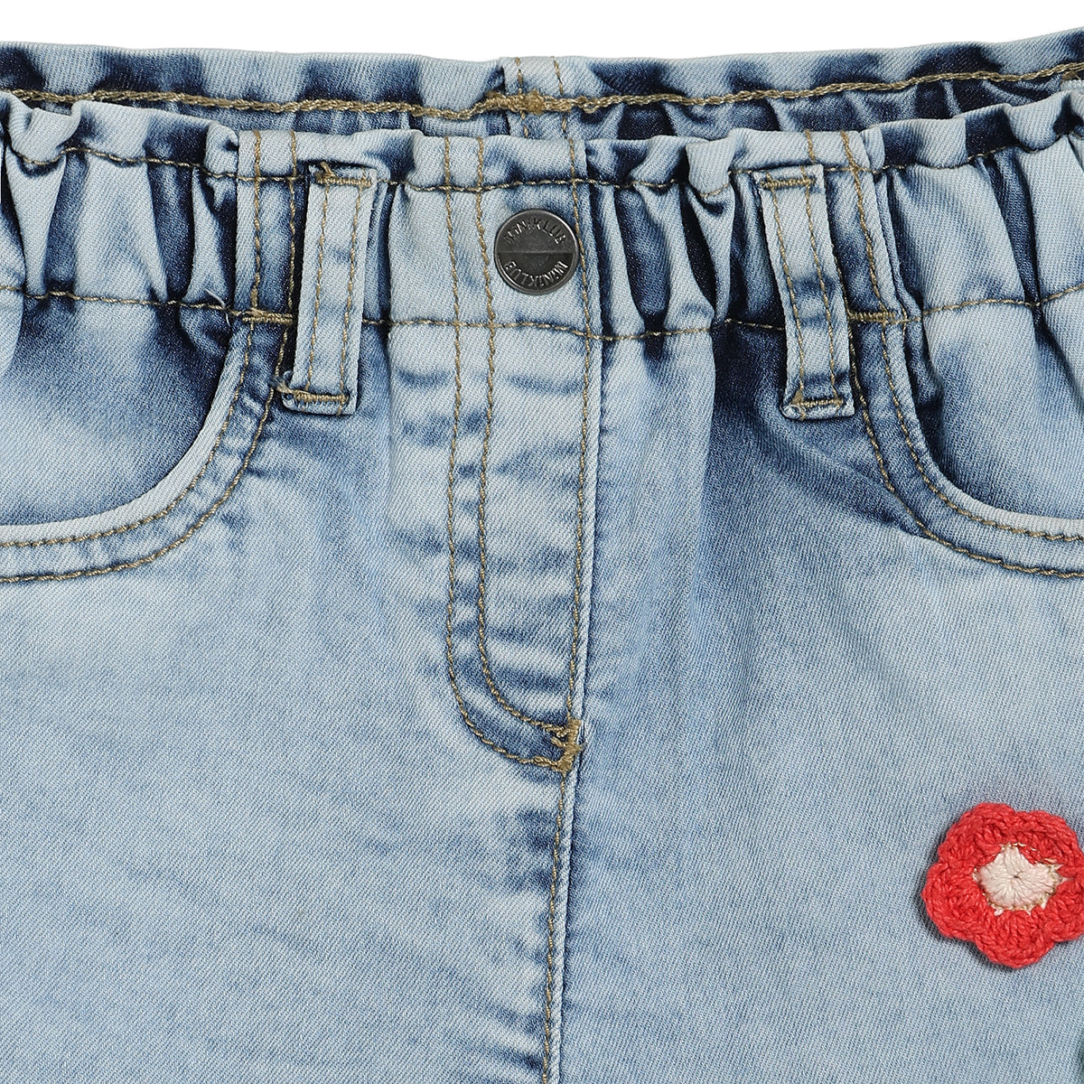 Baby Girls Denim Shorts with Floral Applique, Light Blue