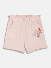 Baby Girls Solid Shorts with Embroidered Pocket Detail, Peach
