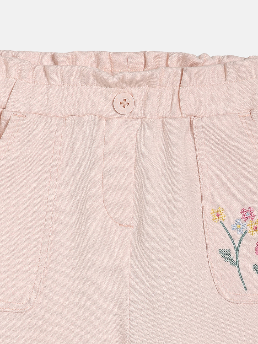 Baby Girls Solid Shorts with Embroidered Pocket Detail, Peach