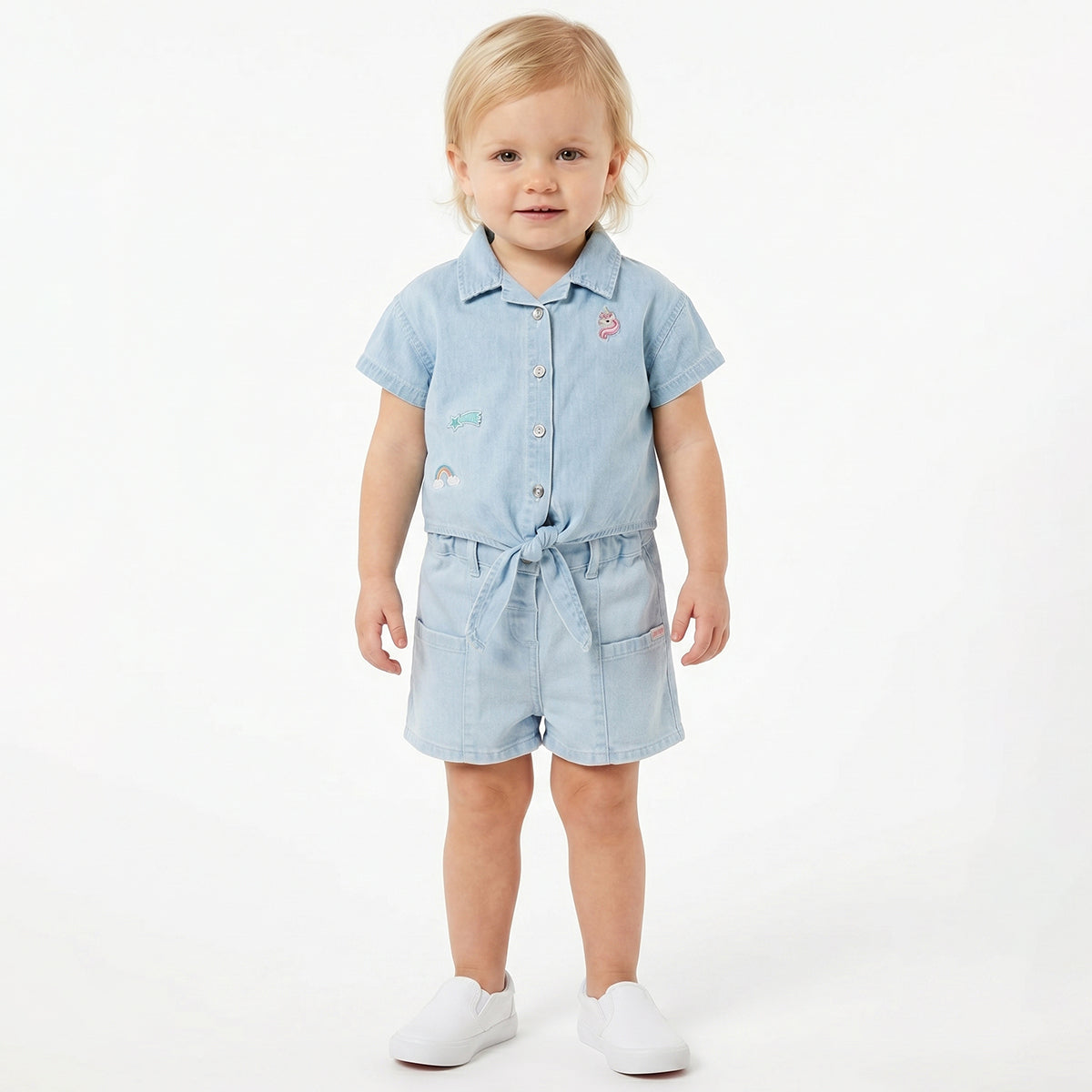 Baby Girls Solid Denim Shorts, Light Blue
