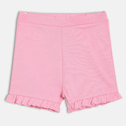 Baby Girls Solid Knit Shorts With Ruffle Hem, Pink