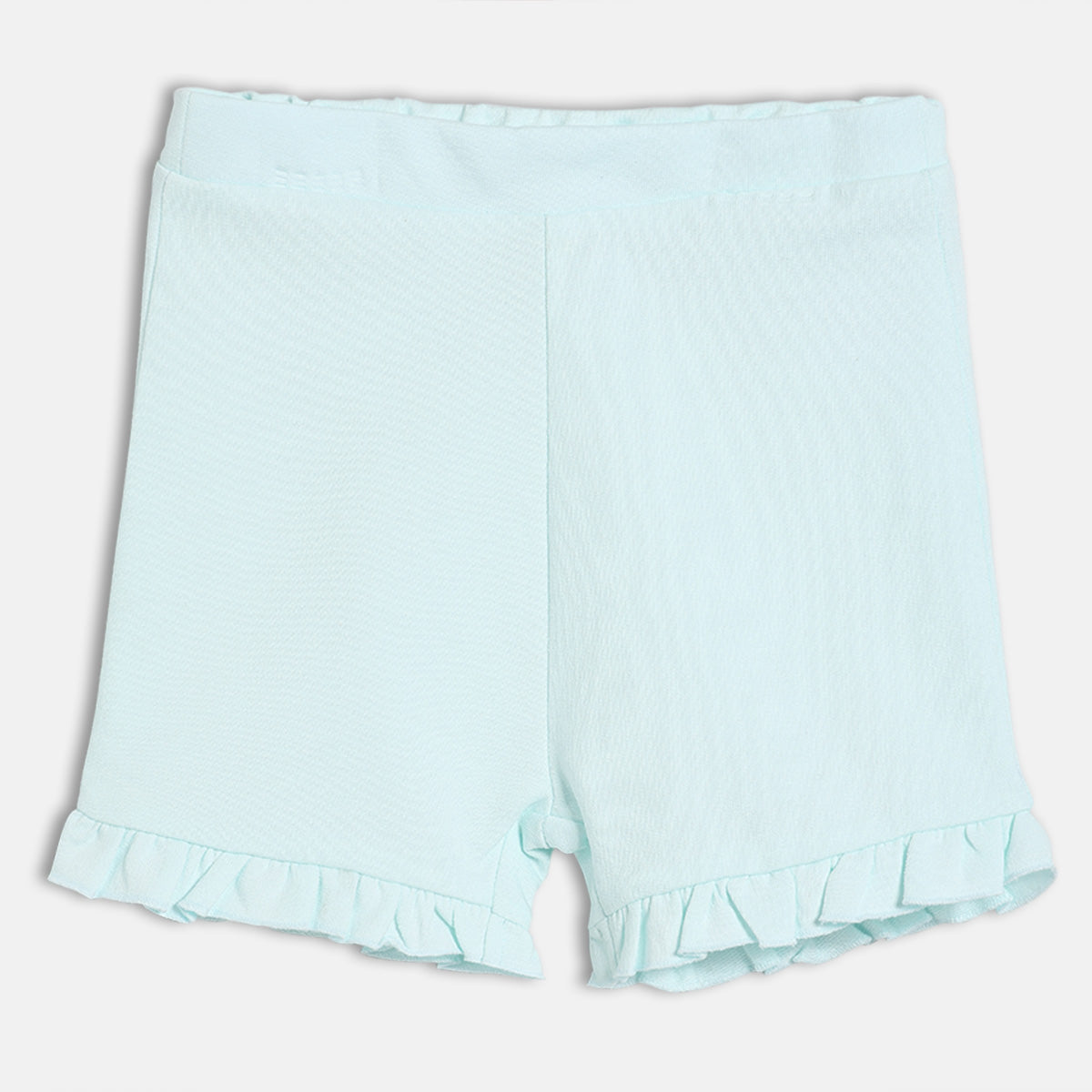Baby Girls Solid Knit Shorts with Ruffled Hem, Light Blue