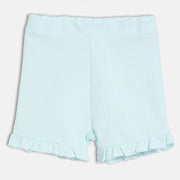 Baby Girls Solid Knit Shorts with Ruffled Hem, Light Blue