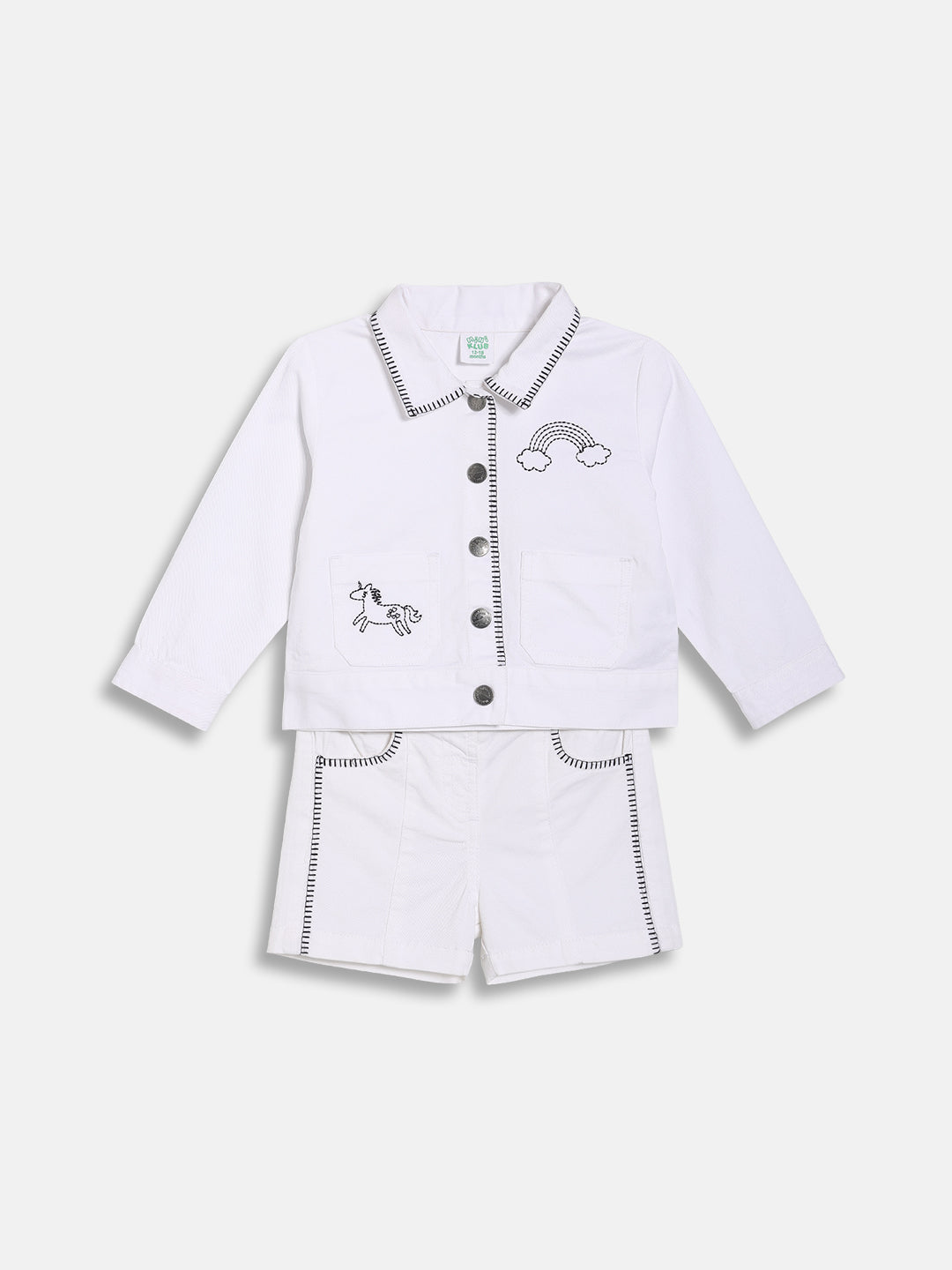 Baby Boys Top and Shorts Set with Contrast Stitch Detailing, White