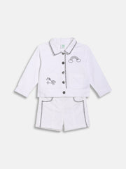 Baby Boys Top and Shorts Set with Contrast Stitch Detailing, White