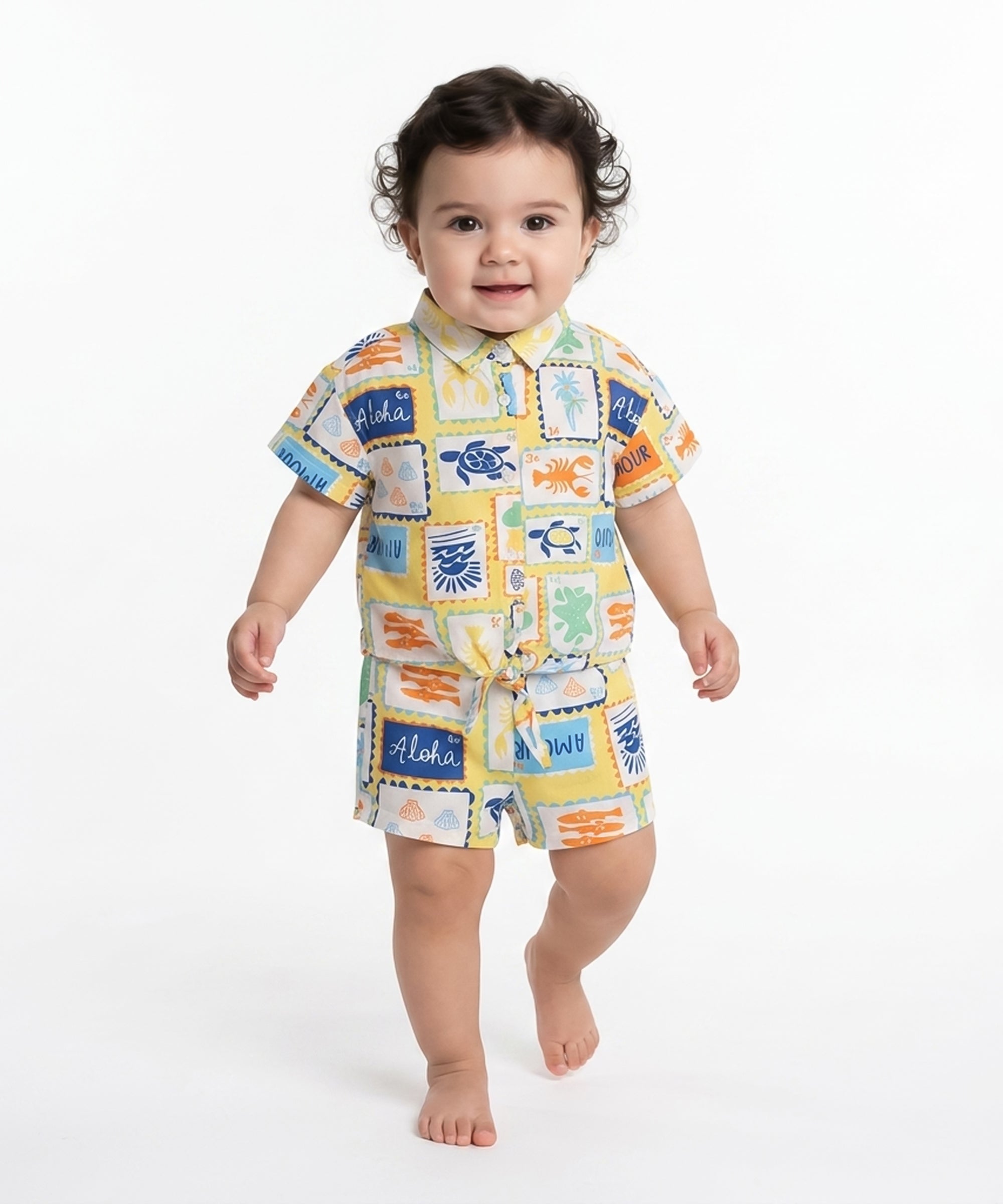 Baby Girls Conversational Printed Clothing Set, Multicolour