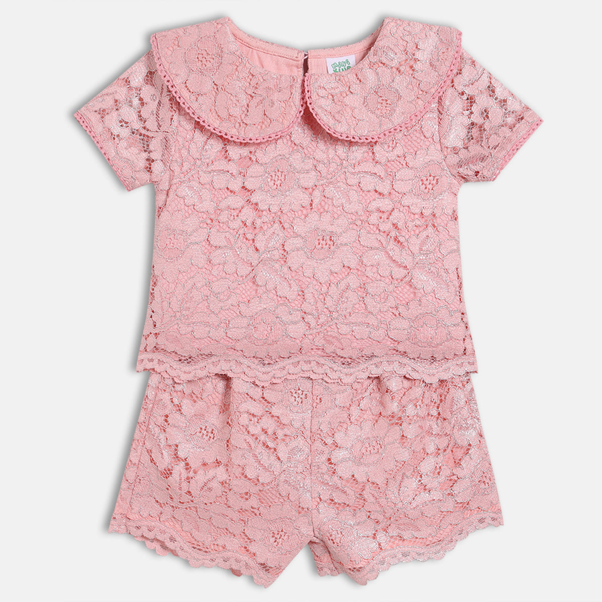 Baby Girls Floral Lace Top and Shorts Set, Pink