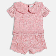 Baby Girls Floral Lace Top and Shorts Set, Pink