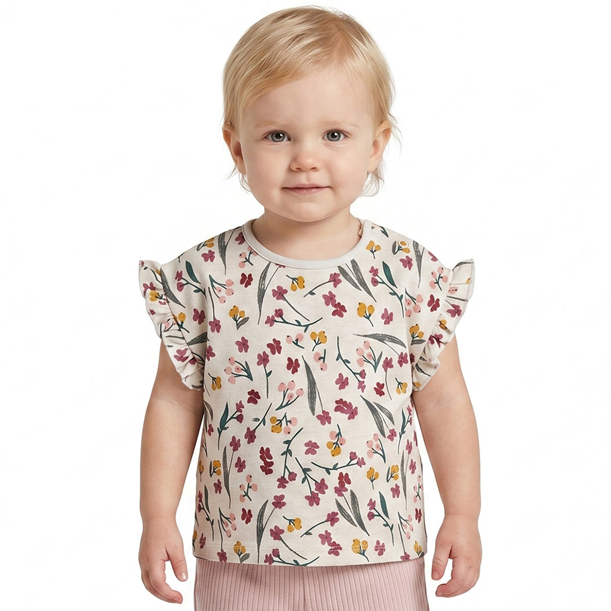 Baby Girls Floral Printed Top & Ribbed Shorts Clothing Set Regular Fit Casual Kids Co-ord Set