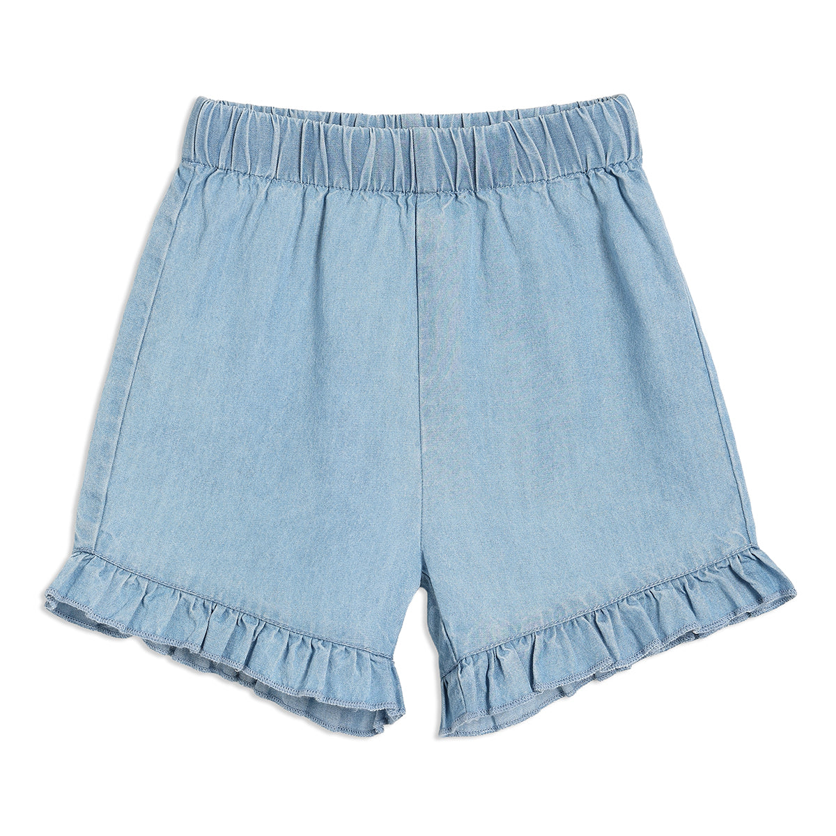 Baby Girls Denim Top & Shorts Set with Floral Embroidery Trim, Light Blue
