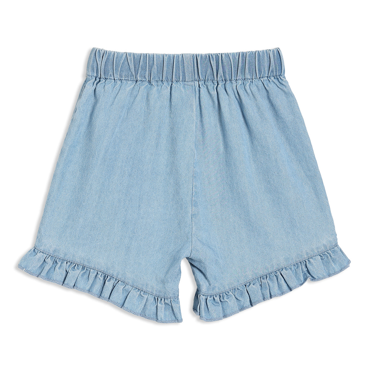 Baby Girls Denim Top & Shorts Set with Floral Embroidery Trim, Light Blue