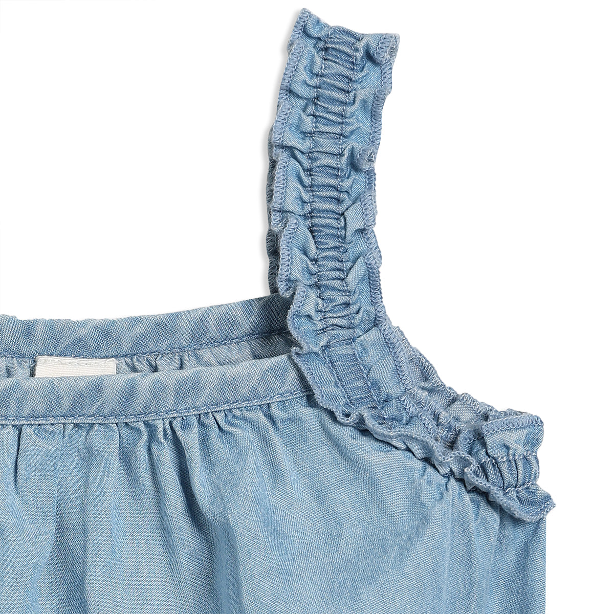 Baby Girls Denim Top & Shorts Set with Floral Embroidery Trim, Light Blue