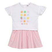 Baby Girls Cutie Flower Print T-Shirt and Skirt Set, Pink