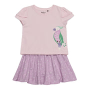 Baby Girls Parrot Print T-Shirt and Printed Skirt Set, Lilac