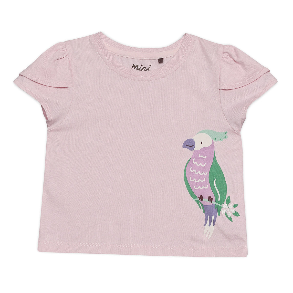 Baby Girls Parrot Print T-Shirt and Printed Skirt Set, Lilac