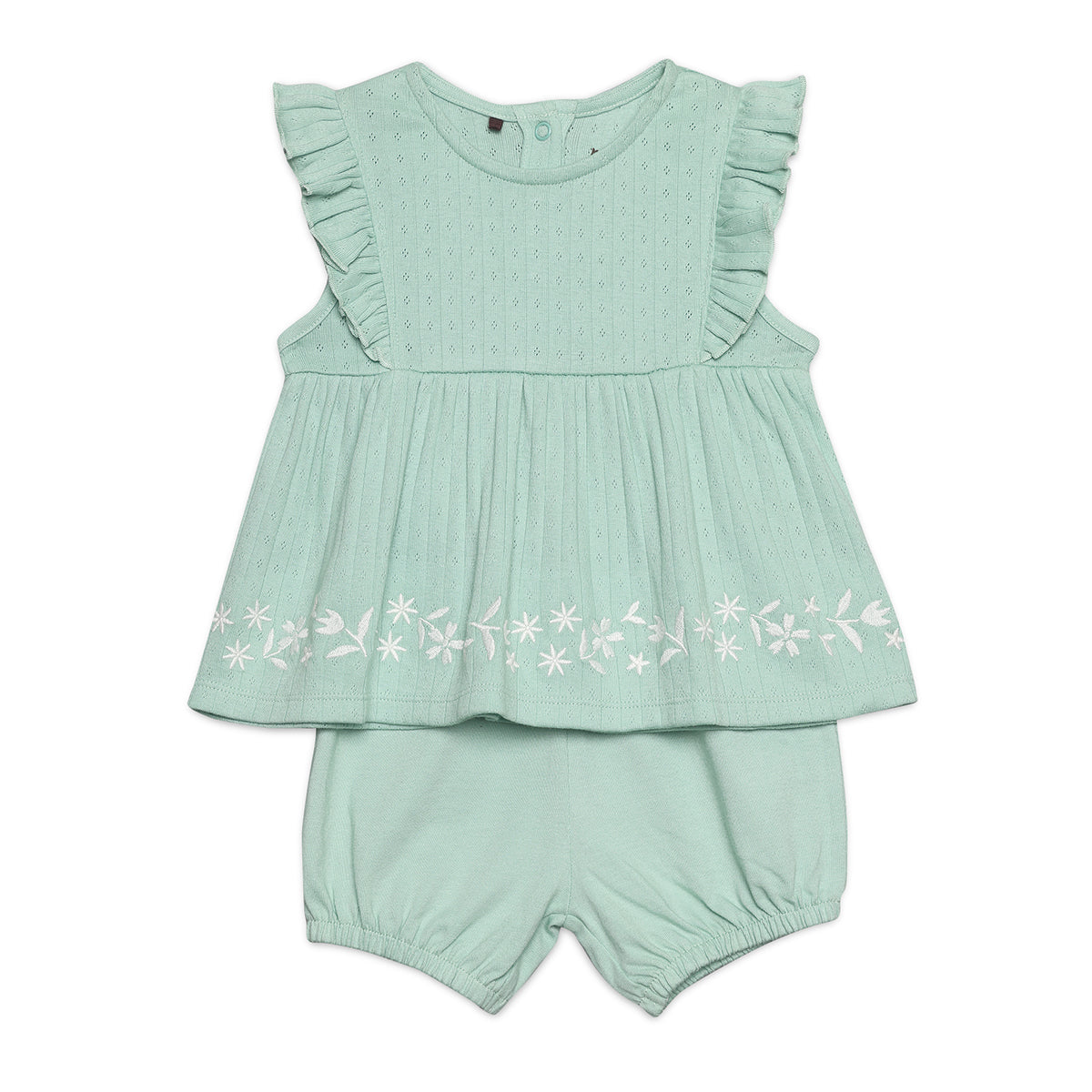 Baby Girls Embroidered Top and Bloomer Set, Mint Green