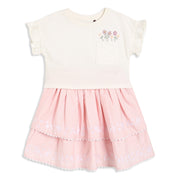 Baby Girls Top and Layered Skirt Set with Floral Embroidery, Cream and Pink