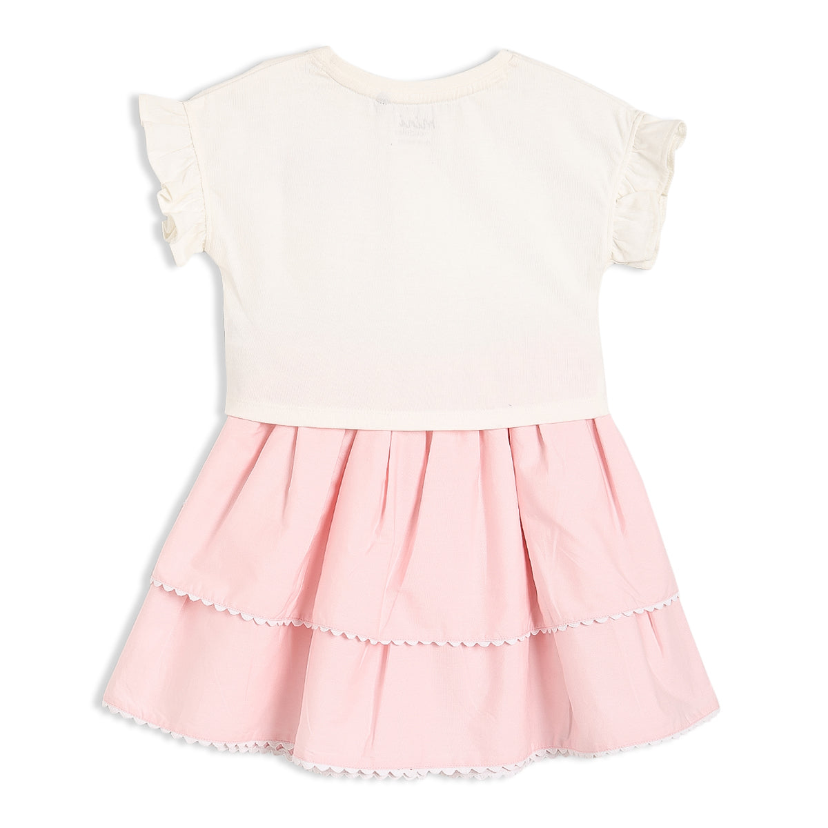 Baby Girls Top and Layered Skirt Set with Floral Embroidery, Cream and Pink