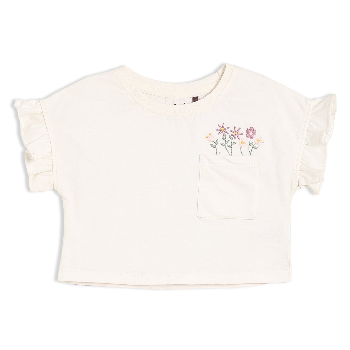 Baby Girls Top and Layered Skirt Set with Floral Embroidery, Cream and Pink