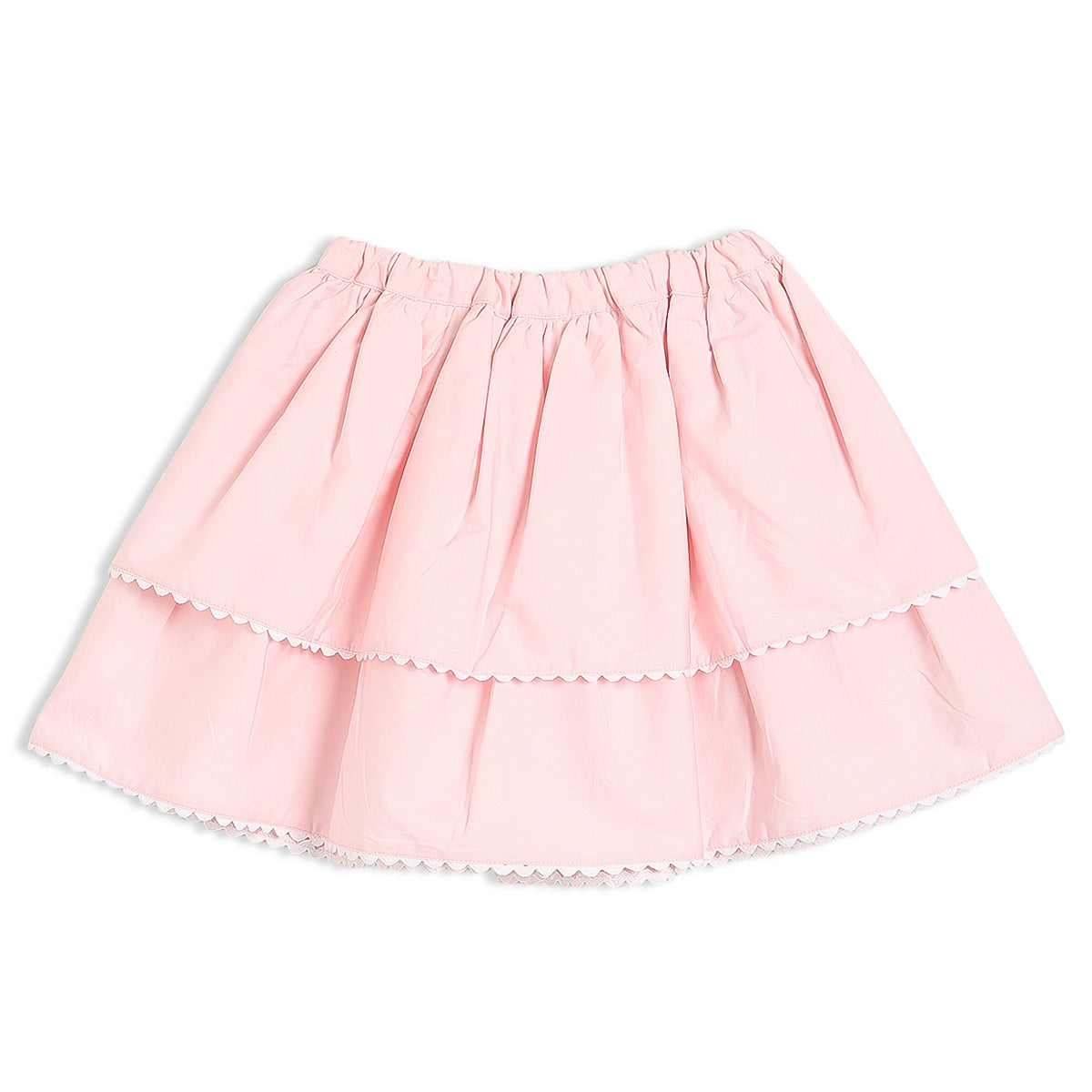 Baby Girls Top and Layered Skirt Set with Floral Embroidery, Cream and Pink