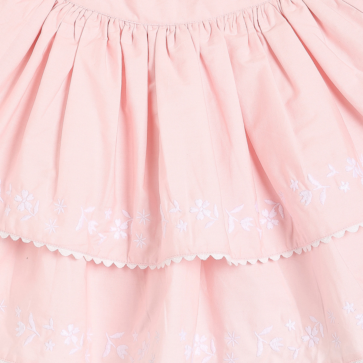 Baby Girls Top and Layered Skirt Set with Floral Embroidery, Cream and Pink
