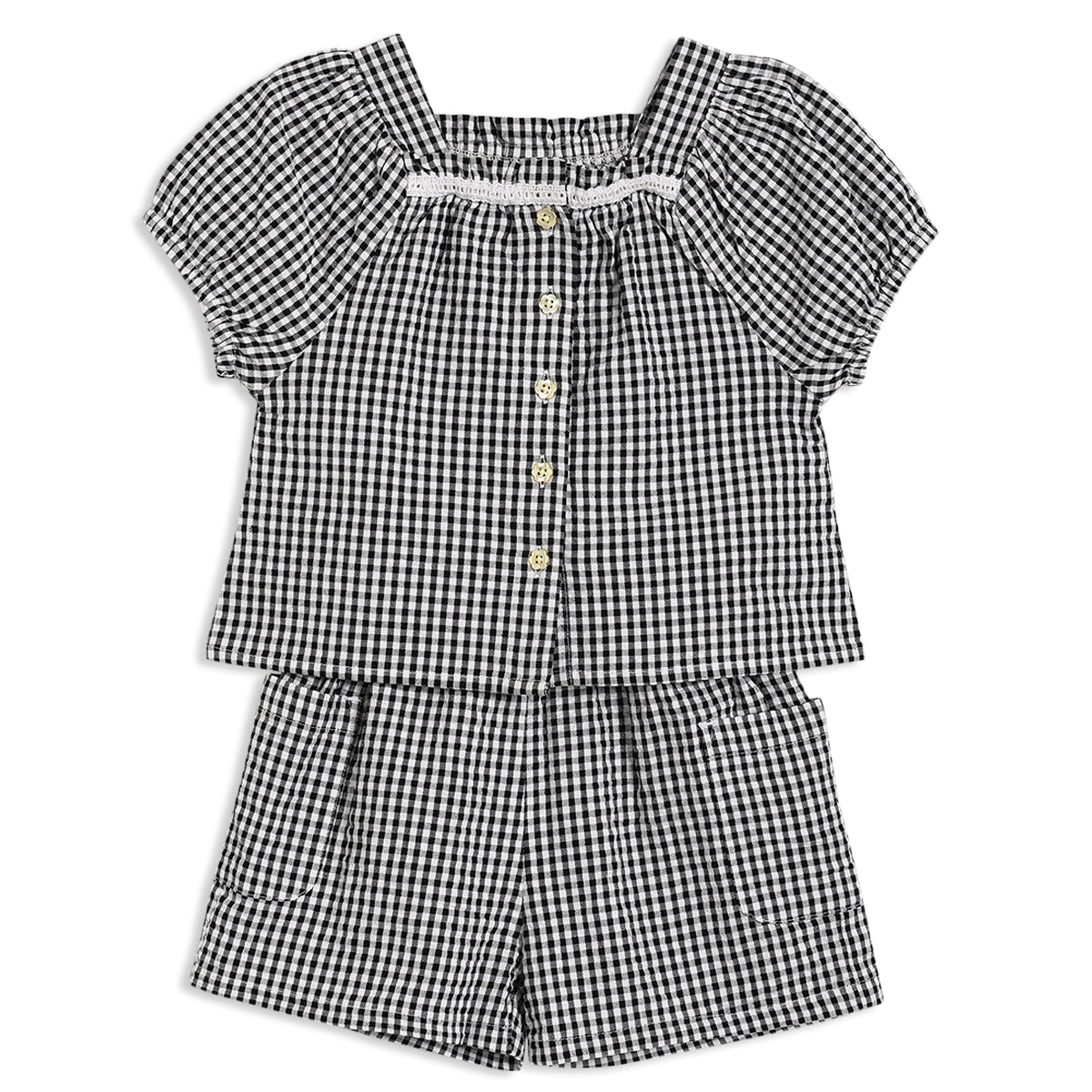Baby Girls Gingham Top & Shorts Set, Black & White