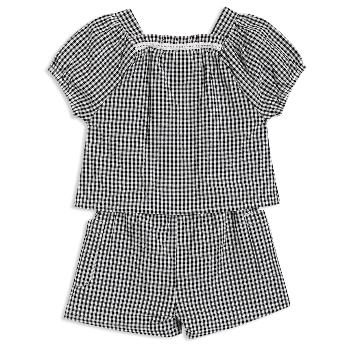 Baby Girls Gingham Top & Shorts Set, Black & White