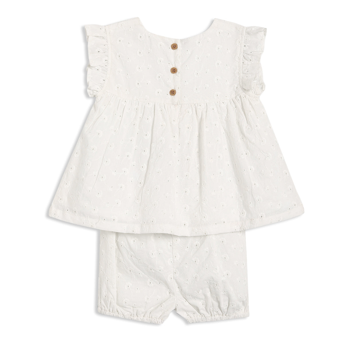 Baby Girls Schiffli Embroidered Top & Shorts Set – White