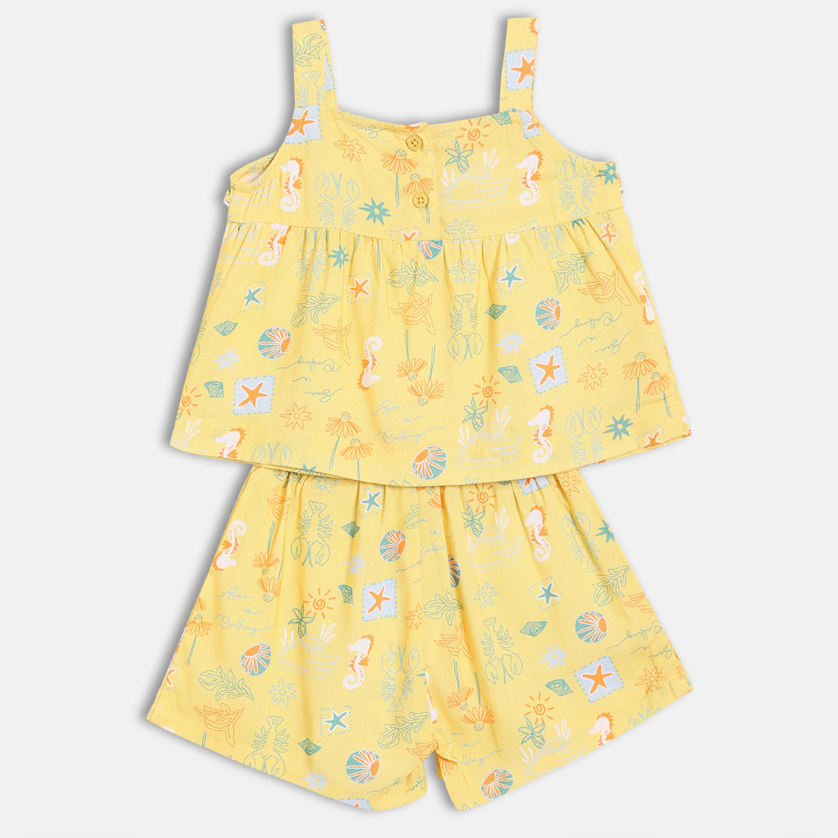 Baby Girls Sea Life Print Top with Shorts Set, Yellow