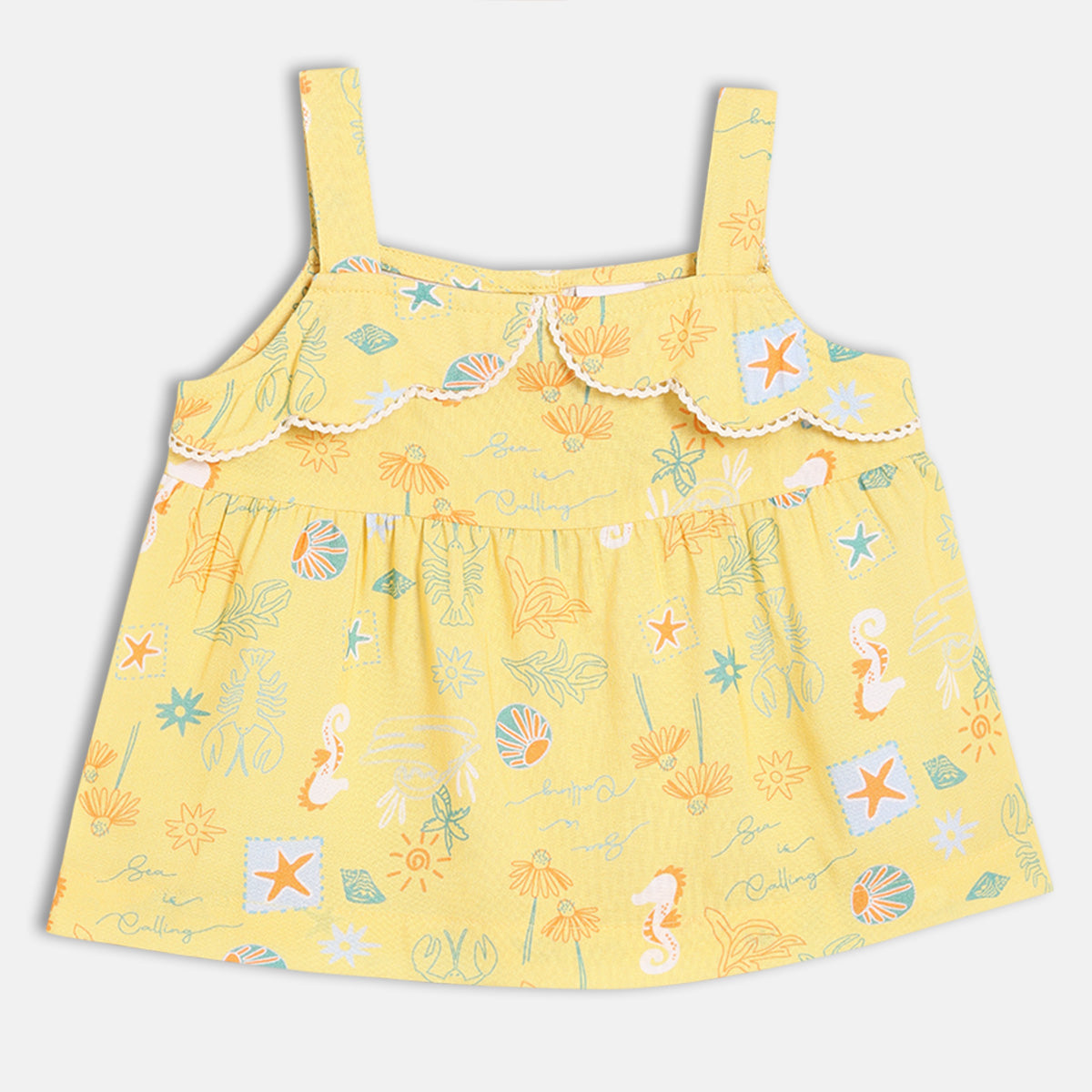 Baby Girls Sea Life Print Top with Shorts Set, Yellow