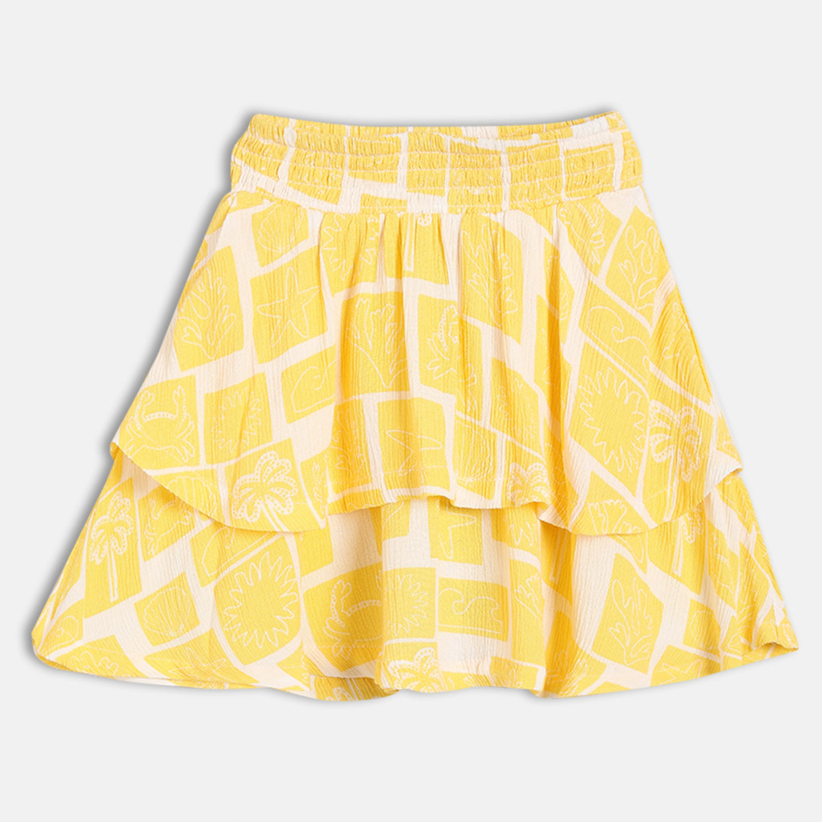 Baby Girls Printed Top And Skirt Set, White And Yellow
