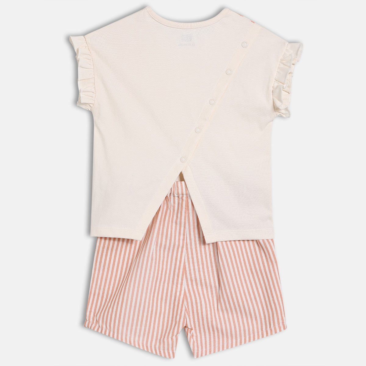 Baby Girls Printed Top with Striped Shorts Set, Cream & Peach