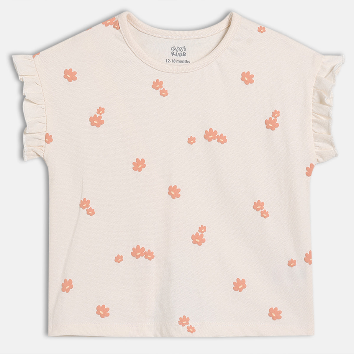 Baby Girls Printed Top with Striped Shorts Set, Cream & Peach
