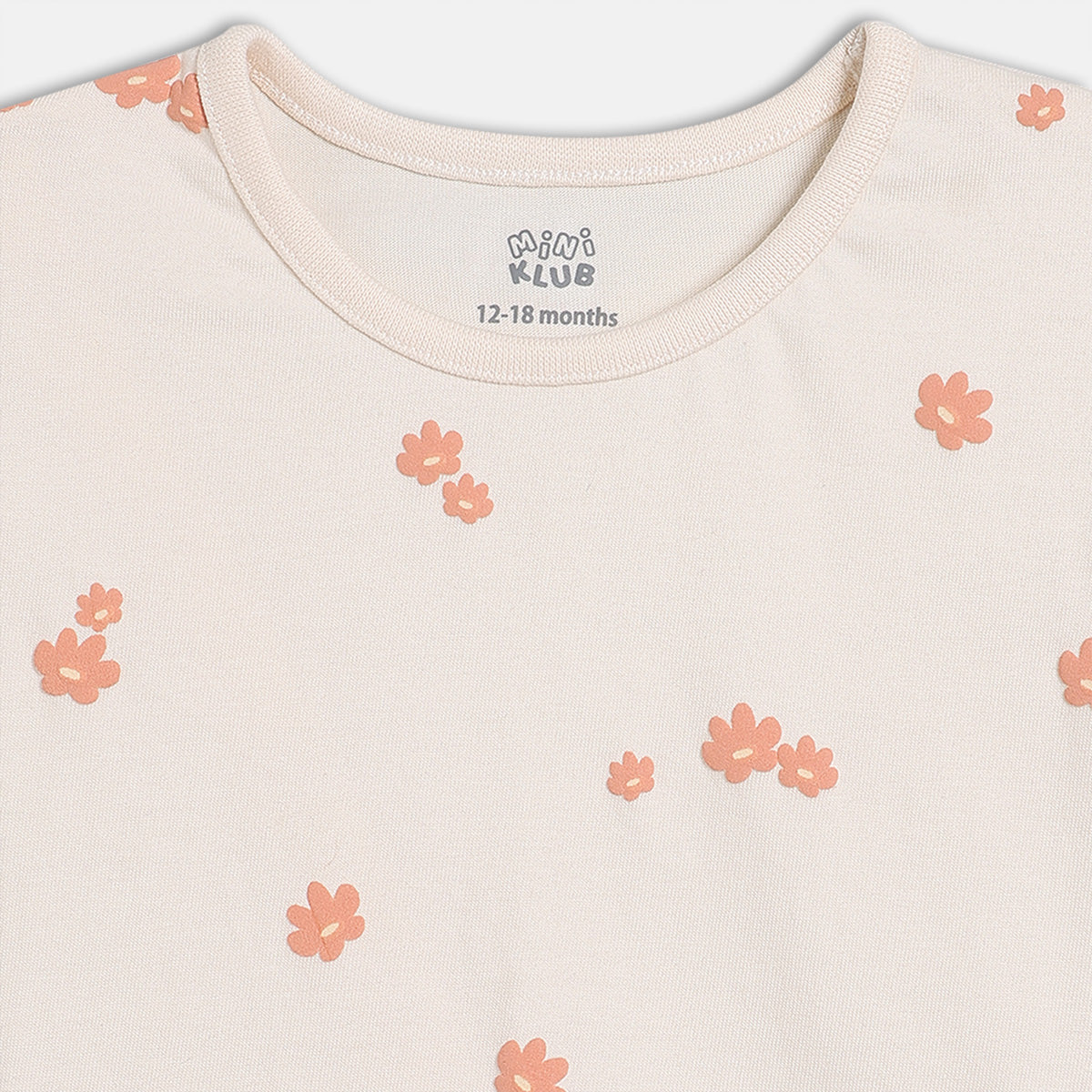 Baby Girls Printed Top with Striped Shorts Set, Cream & Peach