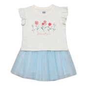 Baby Girls Floral Embroidered Top and Skirt, Cream and Light Blue
