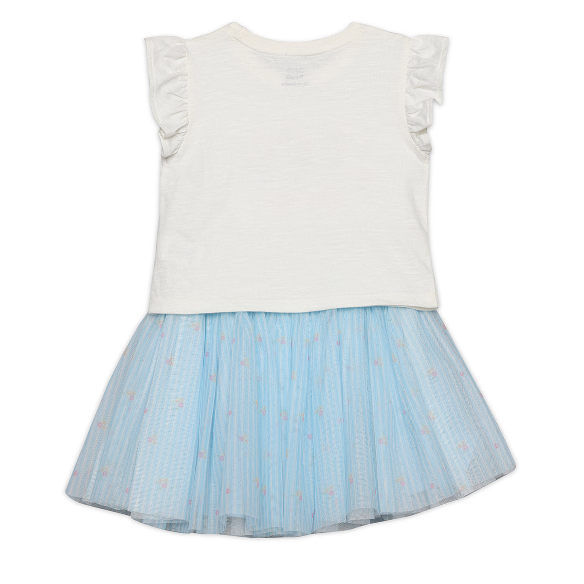 Baby Girls Floral Embroidered Top and Skirt, Cream and Light Blue