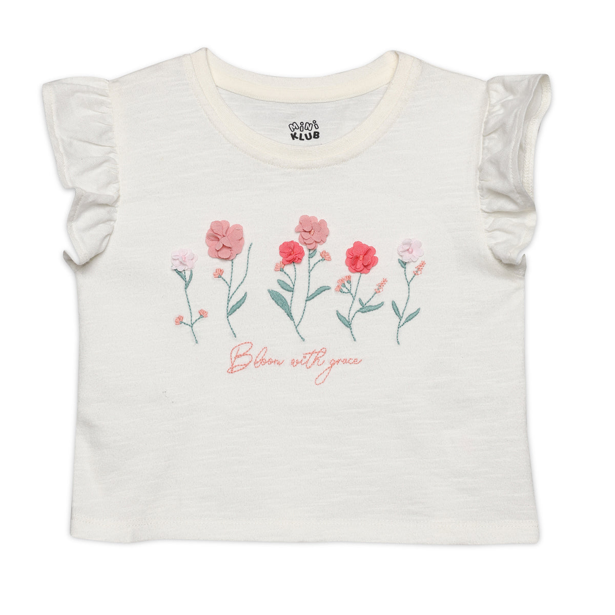 Baby Girls Floral Embroidered Top and Skirt, Cream and Light Blue