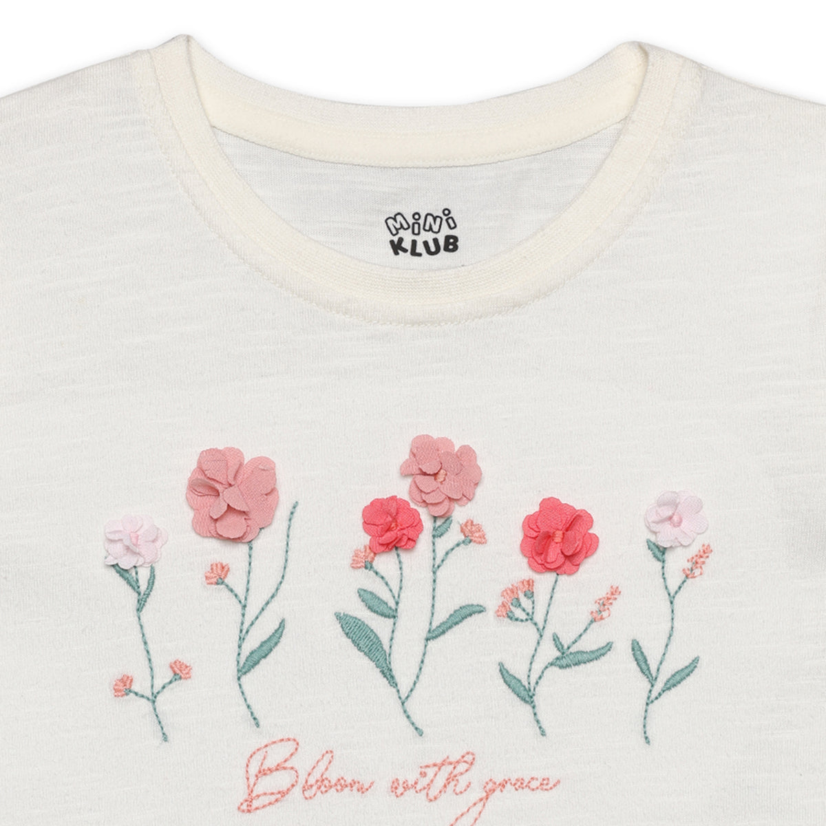 Baby Girls Floral Embroidered Top and Skirt, Cream and Light Blue