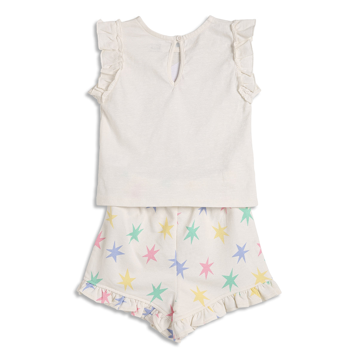 Baby Girls Unicorn Print Top and Star Print Shorts Set, Off White