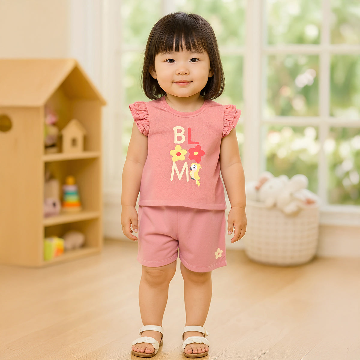 Baby Girls Text Printed Clothing Set, Peach