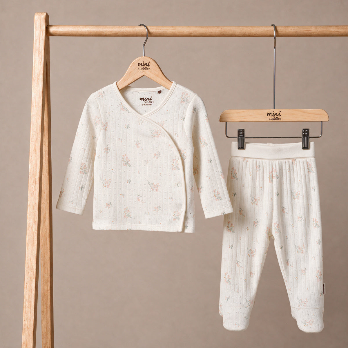 Baby Girls Floral Print Top and Bottom Set, Cream