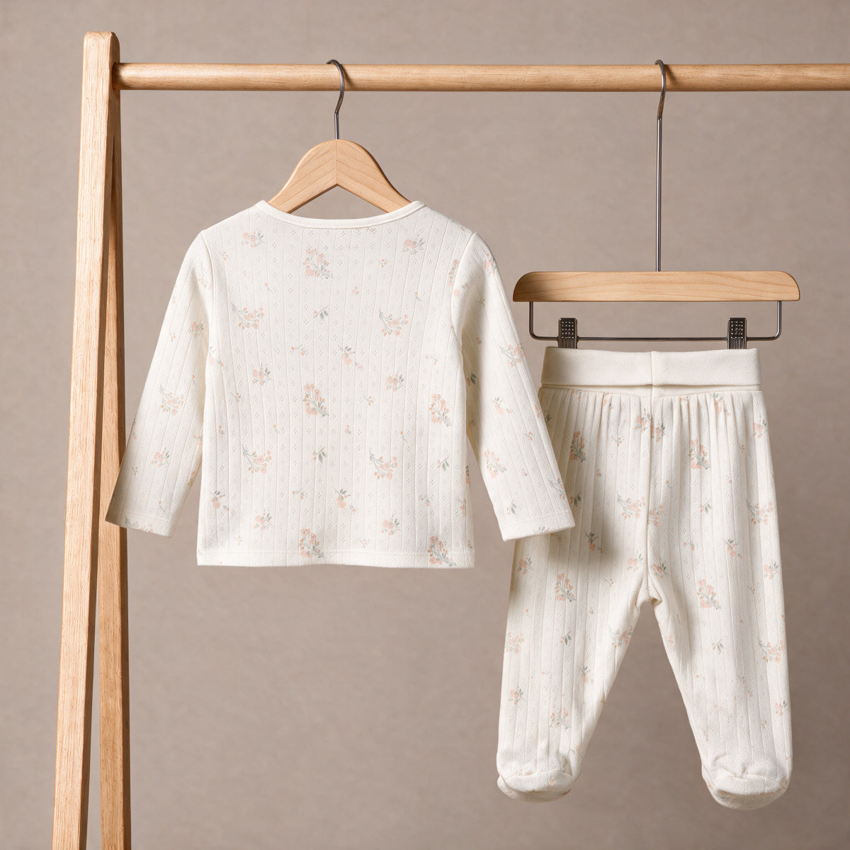 Baby Girls Floral Print Top and Bottom Set, Cream